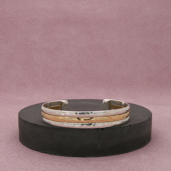 sterling silver & 12k gold filled vintage hammered cuff bracelet size 5.75in - Picture 1 of 3